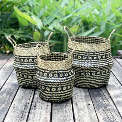 China Sustainable Handmade Vegetable Plankton Storage Basket Plant Eco-friendly Belly Basket Rattan Vegetable Plankton Belly Basket With Handle for sale