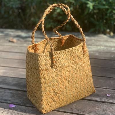 China Viable Woven Home Organizer With Handle Flower Basket Plant Plankton Natural Potted Storage Baskets Decoration for sale