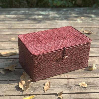 China Wholesale Custom Viable Size Quality Decoration Plant Plankton Home Daily Storage Woven Box With Lid Basket for sale