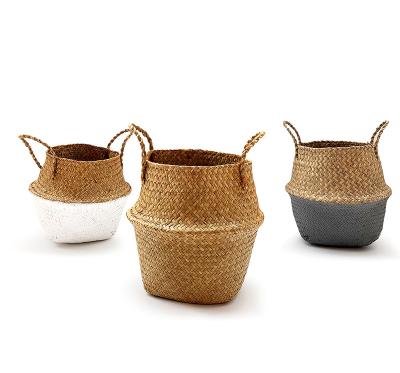 China Sustainable Home Decor Multifunctional Straw Weaving Handmade Woven Basket With Handle for sale