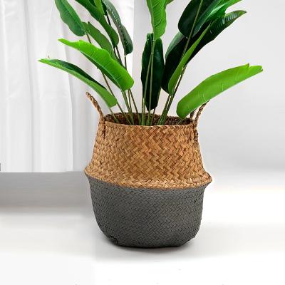 China Multi Environmental Sustainable Laundry Straw Woven Seagrass Belly Basket Flower Plant Pots For Home Storage for sale