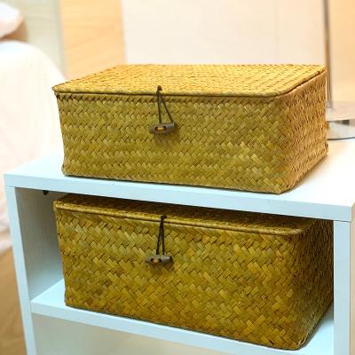 China Wholesale Custom Sustainable Plant Plankton Natural Rectangle Square Storage Baskets With Lid for sale