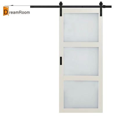 China Contemporary interior wood sliding barn doors with glass inserts for sale