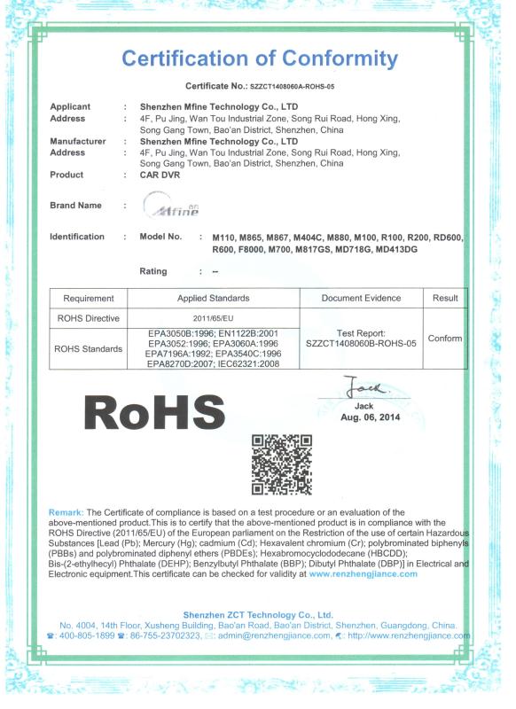 ROHS - SHENZHEN MFINE TECHNOLOGY CO.,LTD.