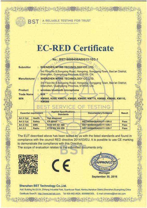 CE - SHENZHEN MFINE TECHNOLOGY CO.,LTD.