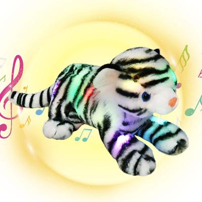 China Hot Sale Musical Stuffed Adorable Plush Toy Tiger Toy Lullaby Animated Soothe Birthday White LED Tiger Christmas Stuffed Animal CustomLED Bengal Tiger Floppy Singing Light Up for sale