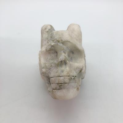 China China Collectible Arts Pink Fluorite Skull With Horn Stones Semi Previous Souvenirs Gifts Popular Wholesale for sale