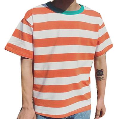 China Customized QUICK DRY Striped T-shirt Men's Lightweight Hip Hop Curved Edge Tee Summer Fashion Custom White Striped Logo T-Shirts for sale