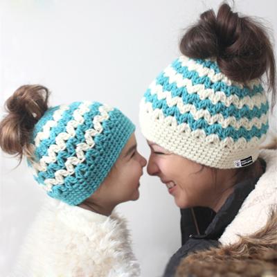 China breathable & waterproof breathable & Wholesale Waterproof Messy Hats Crochet Ponytail Hat Winter Bun Baby and Mom Women Crochet Patterns Ponytail Beanies for sale