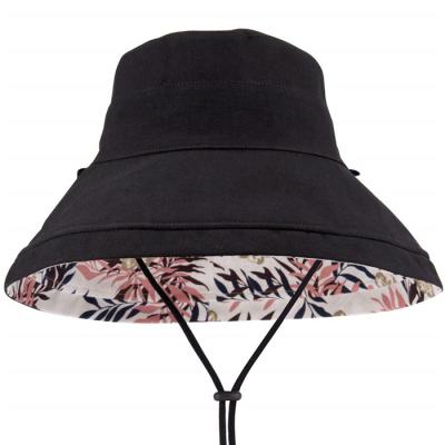 China Custom Made Floral Reversible Wide Brim Sun Hat Women's Factory Price Beach Bucket Hat Beach Bucket Hat for sale