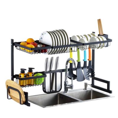 China High Quality 201 Stainless Steel Kitchen Sink Dish Sinkable Storage Rack Vertical Extendable Shelf Rack for sale