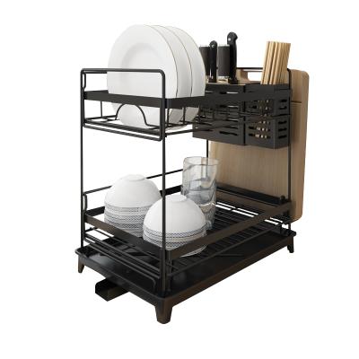 China New Sustainable Kitchen Storage Rack Black Stainless Steel Dish Rack Dish Drain Rack for sale