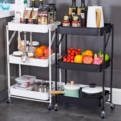 China Foldable Kitchen Storage Cart Shelving Cart Sustainable Kitchen Organization Trolley for sale