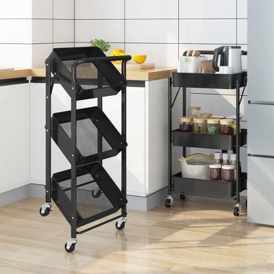 China Wholesale Price Kitchen Storage Rack Trolley Storage Cart Organizer Handle Viable Trolley With Basket for sale