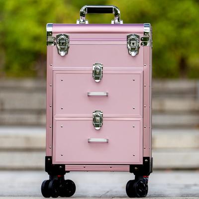 China Fashion Professional Large Capacity Makeup Case Rolling Rolls Travel Suitcase CaseOn Beauty Nail Tattoo Manicure Trolley Cosmetic Box for sale