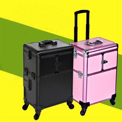 China Fashion Large Capacity Rolling Rolls Travel Suitcase Makeup Case Professional Beauty Nail Tattoo Manicure Trolley Box Cosmetic Case for sale