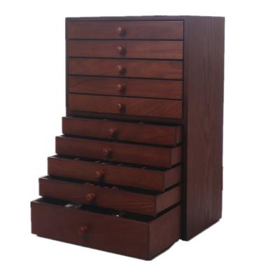 China Fashion wooden jewelry box antique style 10 layers European high-grade luxury storage box large capacity wooden multi-layer jewelry box for sale