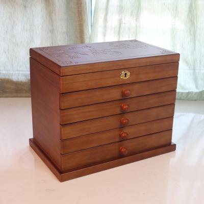 China Solid Wooden Six Layer Solid Wood Jewelry Boxes With Lock Vintage Princess European Korean Storage Wooden Jewelry Box for sale