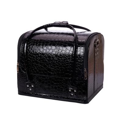 China 2021 Large Capacity PU Leather Professional Travel Makeup Tattoo Bag Beauty Vintage PU Cosmetic Box for sale