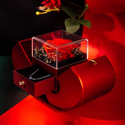 China Jewelry Packaging Box Red Apple Shape Jewelry Box Earring Necklace Jewelry Packaging Box Drawer Design Container Rose Storage Eternal Flower Gift Jewelry Box for sale