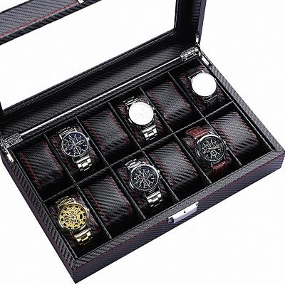 China Durable Carbon Fiber 12 Slots Watch Box Black PU Leather Watch Storage Box Storage Box Customization Acceptable for sale