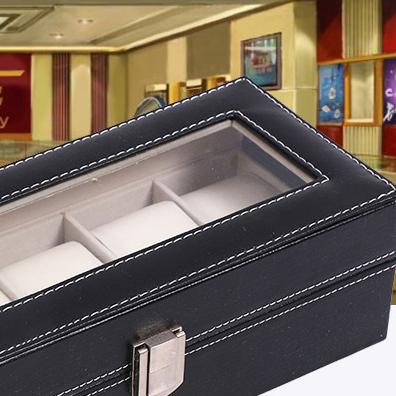 China Durable High End 5 Slots Watch Box With Stained Glass PU Leather Watch Jewelry Display Storage Box Watch Collection Box for sale