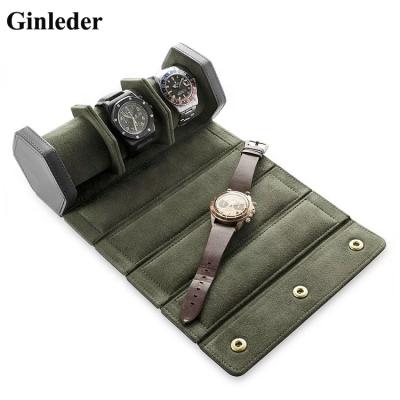 China Ginleder Watch Box Ginleder 3-Slot Watch Storage Box Custom Black Genuine Leather Hexagon Three-Package Protective Watch Box for sale