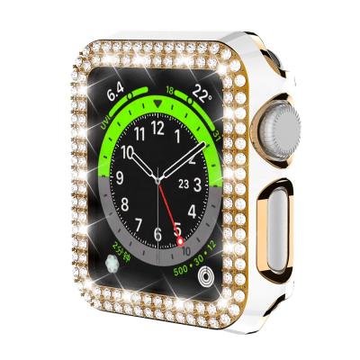 China 6D Double Row Diamond Watch Case For Apple Iwatch 44mm 42mm 40mm 38mm 6D Glossy Carving PC Double Row Diamond Protective Case For Apple Watch Series for sale