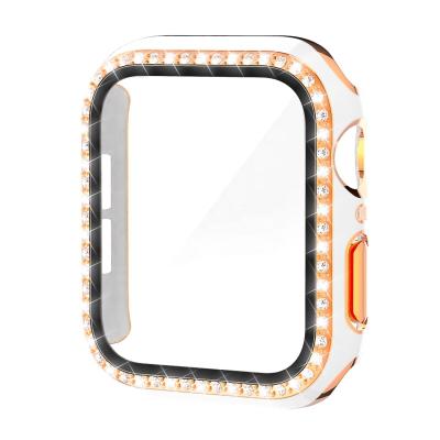 China 6D Double Tier Diamond Tempered Glass Watch Case And Film For Iwatch 6D PC Carving Case+Diamond+ Screen Protector For Apple iWatch 42mm 44mm 40mm 38mm for sale