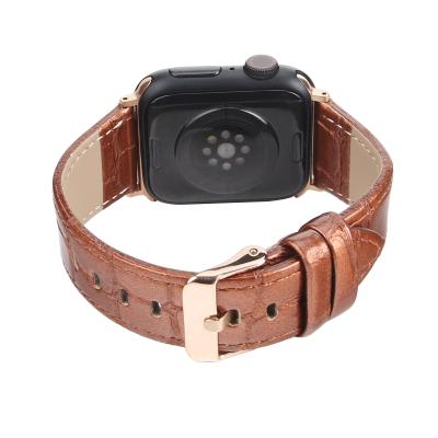 China Stylish Leather Texture Leather Belt Calfskin Watch Band Strap For Apple Watch Band Se Series 6 Strap 44mm 40mm 42mm 38mm for sale