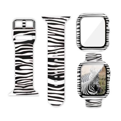 China Plastic Watch Band Silicone Zebra Print Pattern For Apple Watch Band Se Series Wristband+304 Stainless Buckle 44/40mm 42/38mm for sale