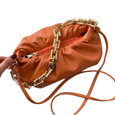 China PORTABLE Women Pleated Cloud Handbags Gold Chain Shoulder Bag Luxury Pure Color Ruched Bums Lady Dumpling Wrinkled Crossbody Bags PU 005 for sale