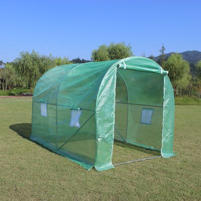 China TLSP101 Green PE mesh fabric 140g/m2 steel tube portable garden polytunnel greenhouse UV protected for sale