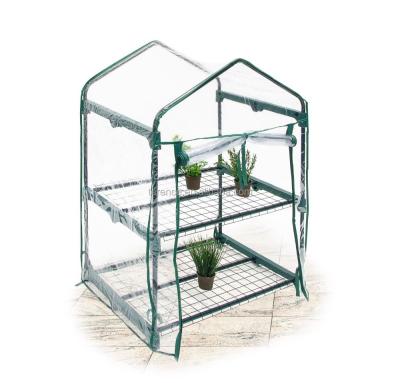 China 2 Tier Mini cheap garden Greenhouse with Shelves & Clear PVC Cover for sale