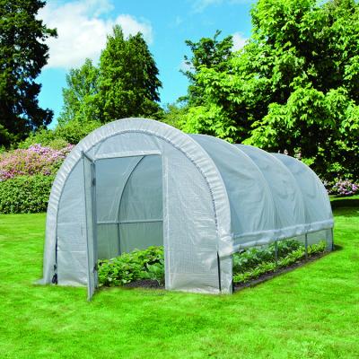 China TLSP144 portable type foldable White PE mesh fabric poly polytunnel greenhouse with metal door for sale