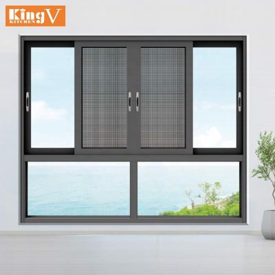 China Aluminum alloy waterproof black windows with gauze screen are customized and sold at a cheap wholesale price. Factory direct sales for sale