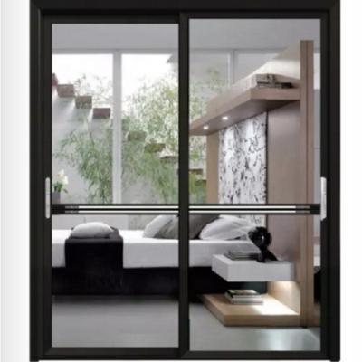 China Waterproof Top Aluminum Door Designs Fashion Patio Glass Door Slim Frame Black Color Narrow Glass Sliding Aluminum Doors for sale