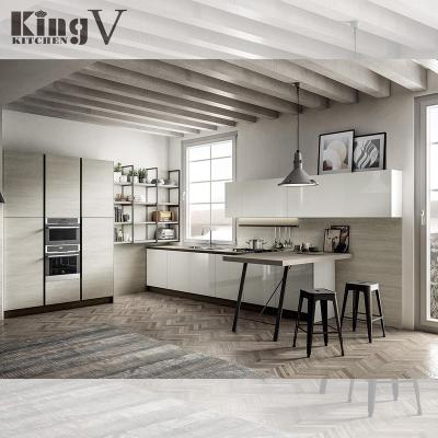 China Foshan modern CANY factory wholesale promotion, modern style dark green kitchen with bar, kitchen customization for sale