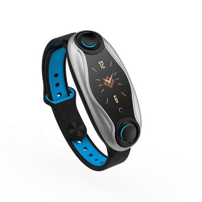 China Newest touch screen tws wireless earphone smart bracelet sports watch app blood pressure heart rate monitor fitness bracelet earbuds for sale