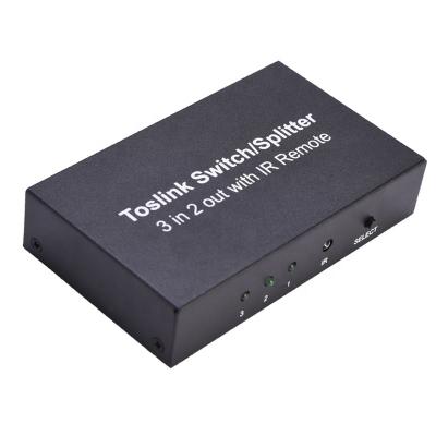 China Working State Memory of Last Time When Power Off Toslink Switch Custom Fiber Optic Audio Logos 3 In 2 Out Switch Distributor / 3 In 2 Splitter With IR Remote for sale