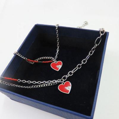 China Cool Lead Free Nickel Free Popular Red Crystal Beads Bracelet Heart Pendant Heart Set Necklace Jewelry Set For Women for sale