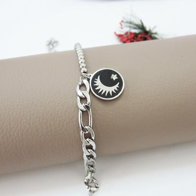 China New Moon Lead Free Nickel Free Daily Pendant Flat Chain Stacking Bracelet For Women Stainless Steel Bone Chain Square Chain Bracelet for sale