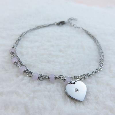 China 2021 Lead Free Nickel Free High Quality Colorful Heart Pendant With Rose Beads Crystal Link Chain Bracelet Bangle For Women for sale