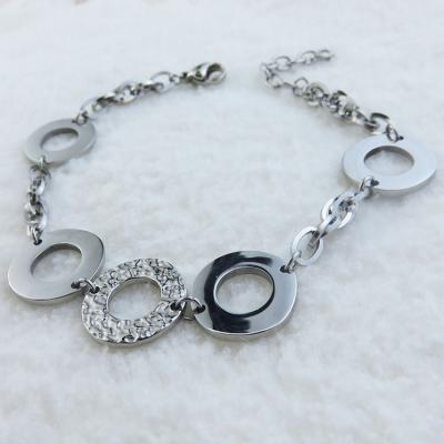 China Simple Design Women Bracelet Jewelry Lead Free Nickel Free Stainless Steel Adjustable Cavity Round Disc Bracelet Charm Circle Pendant Bracelets for sale