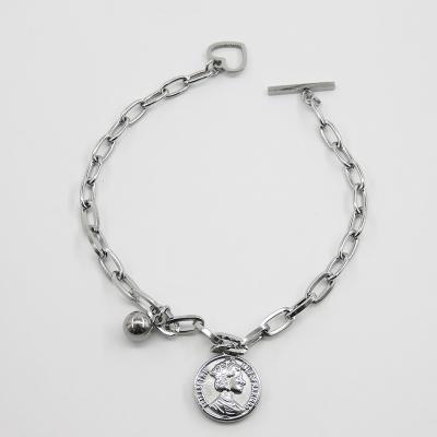 China Popular custom made lead free nickel free heart OT coin portrait charm link chain bracelet for girls for sale