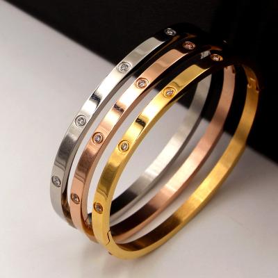 China Europe and America 316L stainless steel bracelet lead free nickel free popular simple luxury gold plated bracelets with diamonds for sale