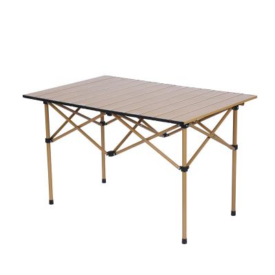 China Easy-carrying Brown egg roll table carbon steel metal light camping table foldable outdoor folding table for sale