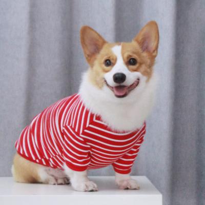 China Corgi Falco Teddy Bear Cotton Viable Soft Literary Dog T-shirt Striped Summer Pet Clothes for sale