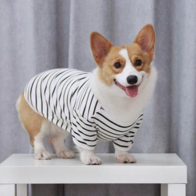 China Corgi Falco Teddy Bear Cotton Viable Soft Literary Dog T-shirt Striped Summer Pet Clothes for sale