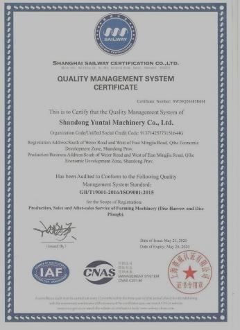 ISO9001 - Shandong Yuntai Machinery Co., Ltd.